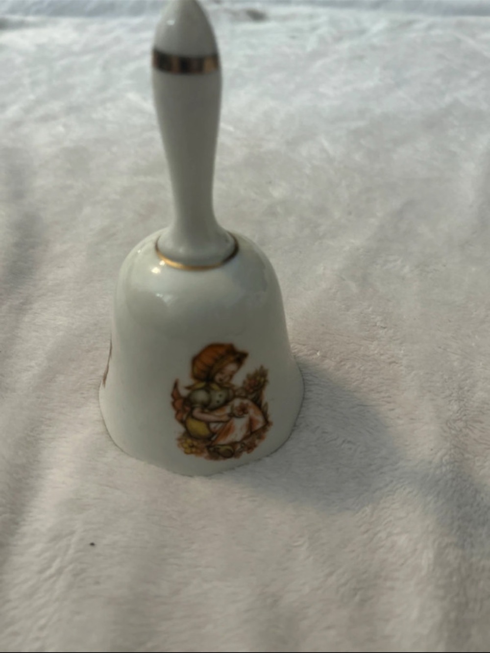 VTG White Decorative Bell with Gold Trim girl with bonnet